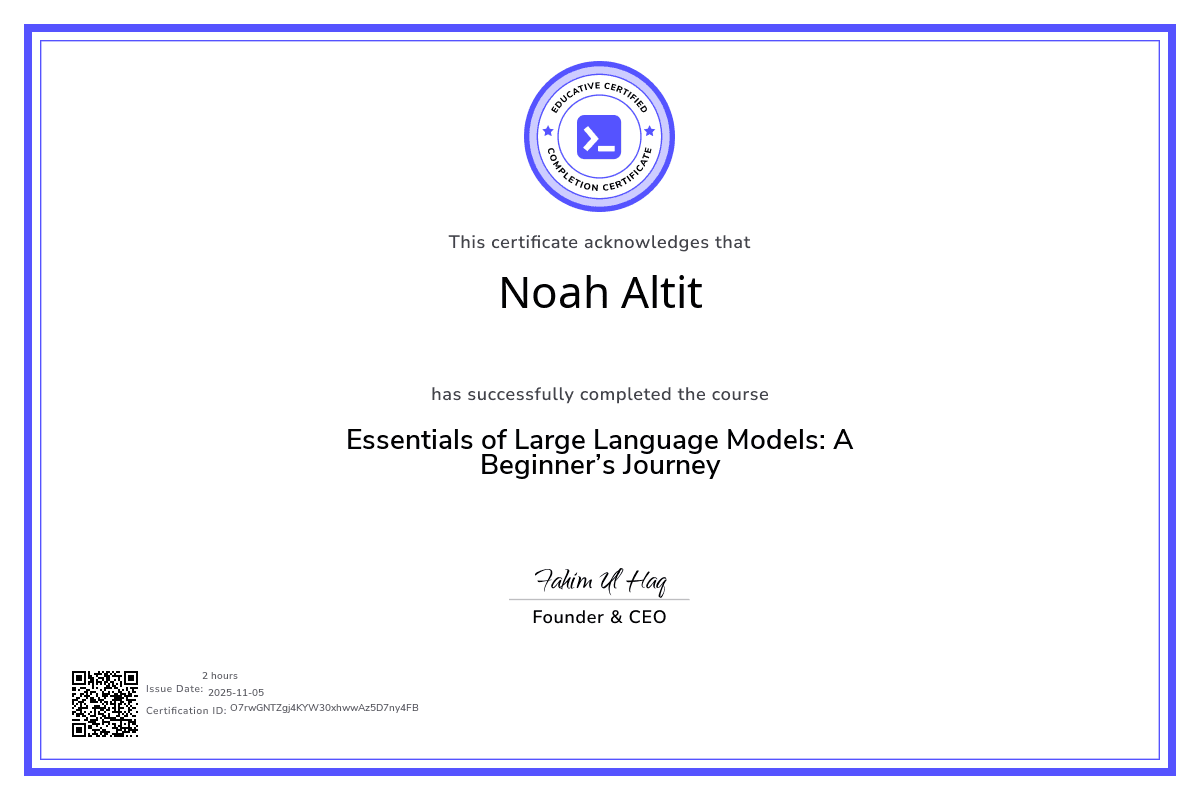 Essentials of Large Language Models certificate